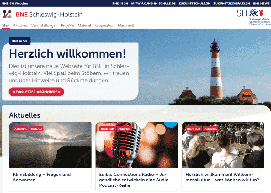 Ansicht der "alten" Website www.BNE-in-SH.de Screenshot der Homepage von BNE-in-SH.de vor April 2024