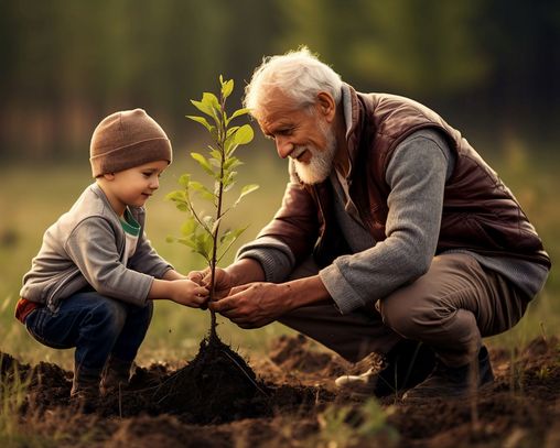 Gemeinsam wird ein Baum gepflanzt