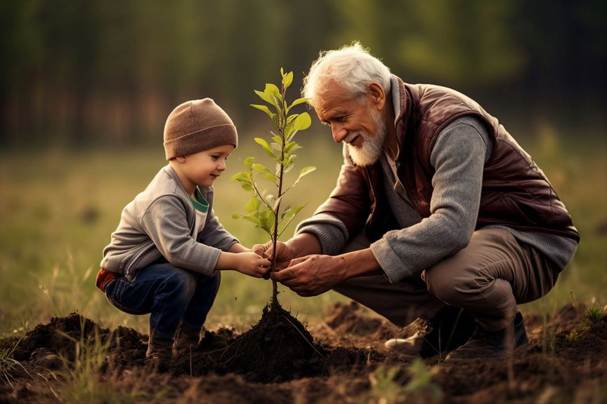 Gemeinsam wird ein Baum gepflanzt